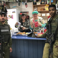 Ginny Nissenbaum and Sharon Katz serve soldiers at Pina Chama (Courtesy)