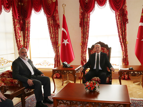 Turkey’s President Recep Tayyip Erdoğan meets with Hamas leader Ismail Haniyeh on Feb. 1, 2020. Source: Official website of the President of Turkey.
