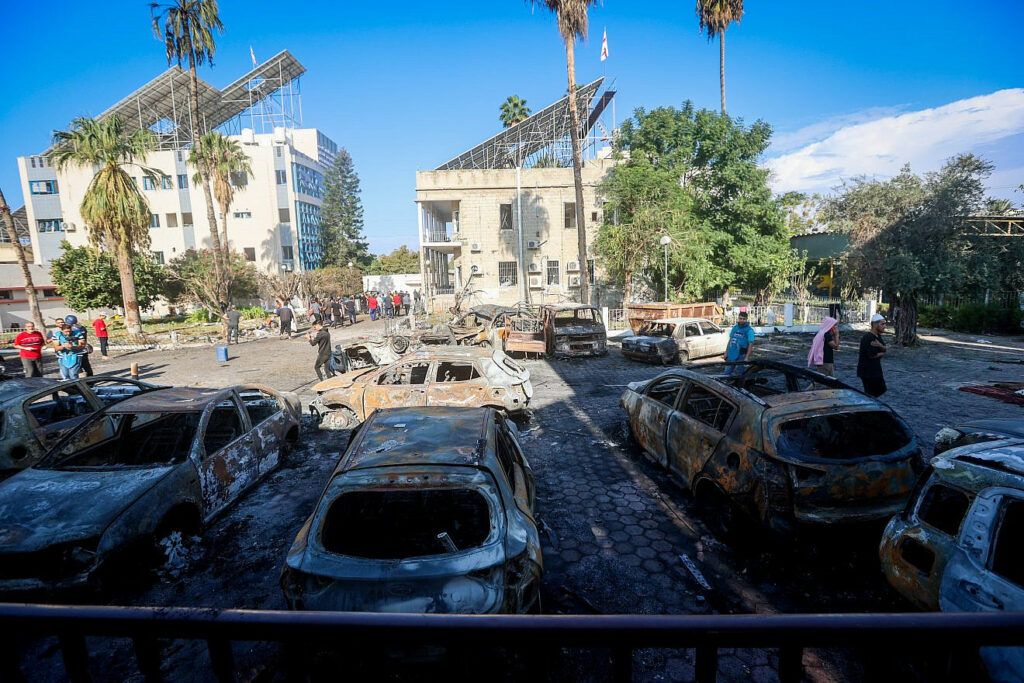 The damage caused from an explosion at Al-Ahli Arab Hospital in Gaza City, Oct. 18, 2023. Photo by Atia Mohammed/Flash90.