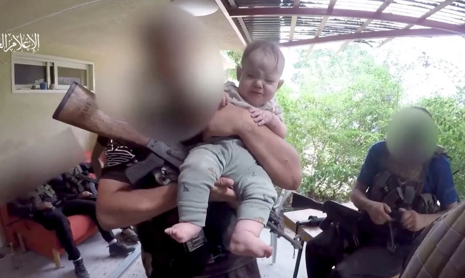 Hamas terrorists with infant (Screen capture)