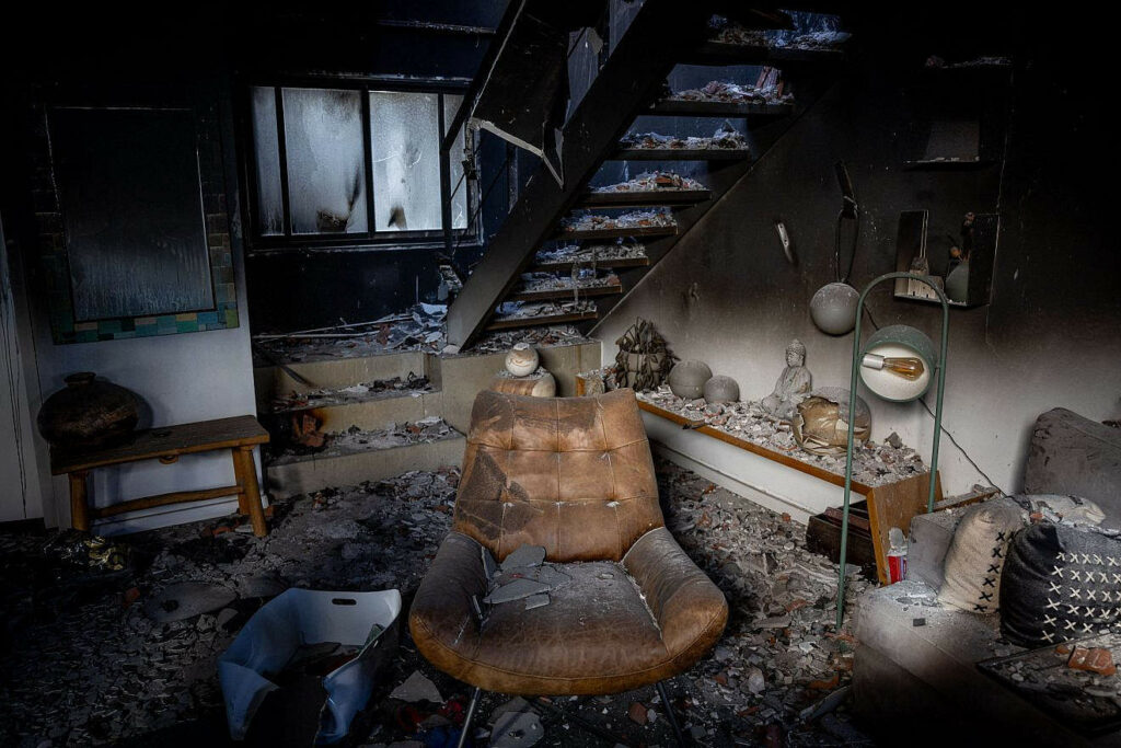 The destruction caused by Hamas terrorist on Oct. 7 when they infiltrated Kibbutz Be'eri, near the Israeli border with the Gaza Strip, and slaughtered civilians, Oct. 17, 2023. Photo by Yonatan Sindel/Flash90..
