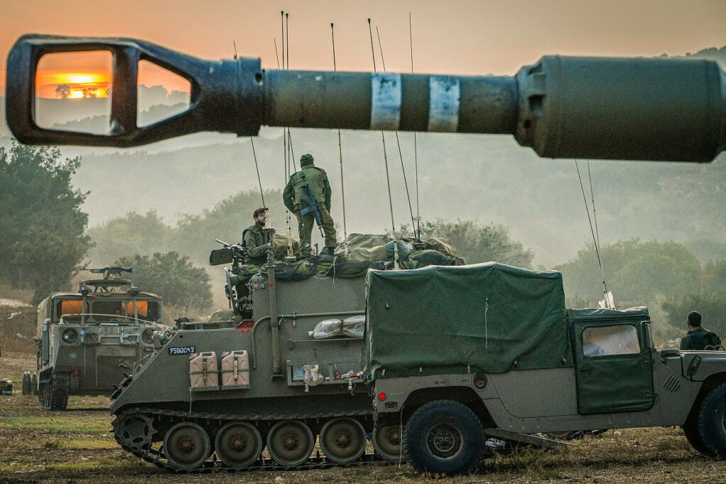 Israel Defense Forces units near the border with Lebanon, Oct. 8, 2023. Photo by Ayal Margolin/Flash90..