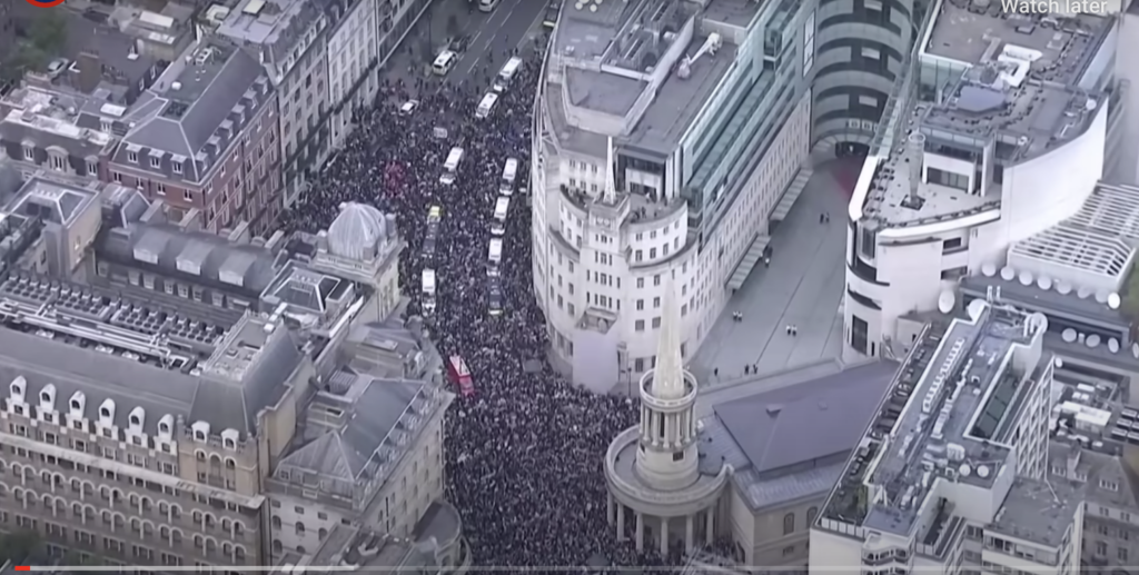 Thousands in London attend an anti-Israel demonstration in the wake of war on Hamas, Oct. 14, 2023. Source: X.
