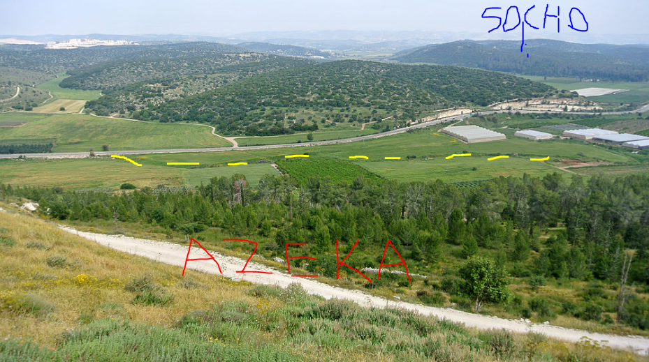 Palestinians Illegally Entered Israeli-Administered Territory, Wounded Border Policemen - BeitEmet - House of Truth Map showing the Israelites camped at the foot of Azekah and the Philistines at Tel Socho