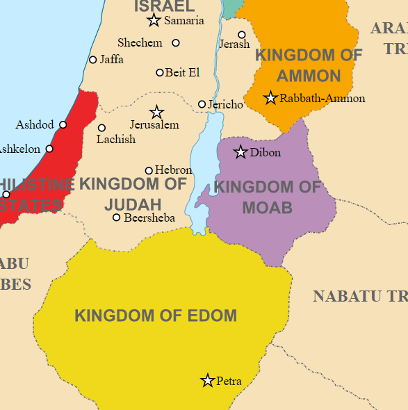 Residents of Edom (from the territory in Yellow) moved into the abandoned homes of the Kingdom of Judah, including Hebron, after it’s inhabitants were exiled.