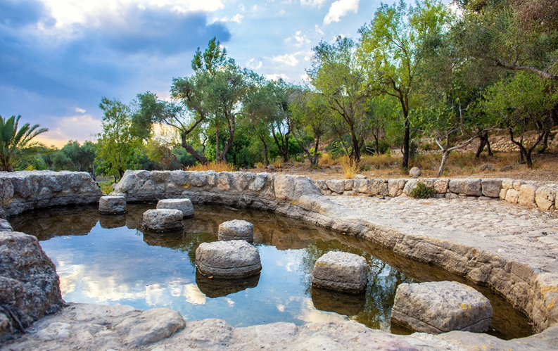 This pool is located at the place where water emerged from underground. An aqueduct was built that transported the water to the fields below as part of a Byzantine era irrigation system. Photo Credit: ShutterStock This pool is located at the place where water emerged from underground. An aqueduct was built that transported the water to the fields below as part of a Byzantine era irrigation system. Photo Credit: ShutterStock