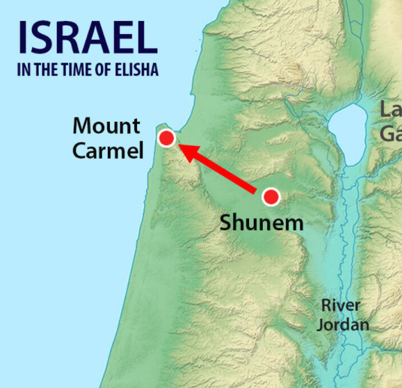 Route taken by the Shunamite Woman to see Elisha who was at Mount Carmel at that time