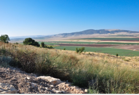 A view of the fields surrounding Shunem from Jezreel (where the King of Israel lived)